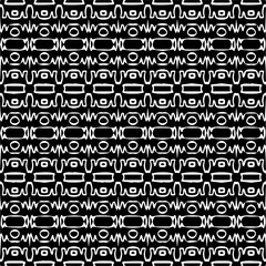 Vector geometric seamless pattern. Minimal ornamental background with abstract shapes. Black and white texture. Simple abstract ornament background. Dark repeat design for decor, fabric, cloth.