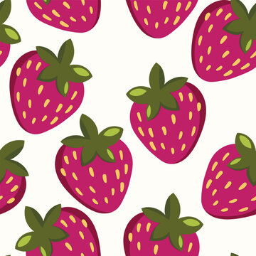 Seamless pattern with strawberry on color background. Natural delicious fresh ripe tasty fruit. Vector illustration for print, fabric, textile, banner, other design. Food concept.