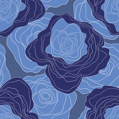 Spring colorful vector illustration with blue roses. Cartoon style. Design for fabric, textile, paper. Holiday print for Easter, Birthday, 8 March. Flowers silhouette