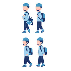 Set Of Muslim Boy Student With Schoolbag