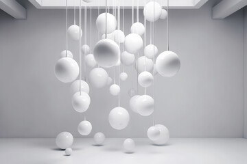 Spheres suspended on a white background