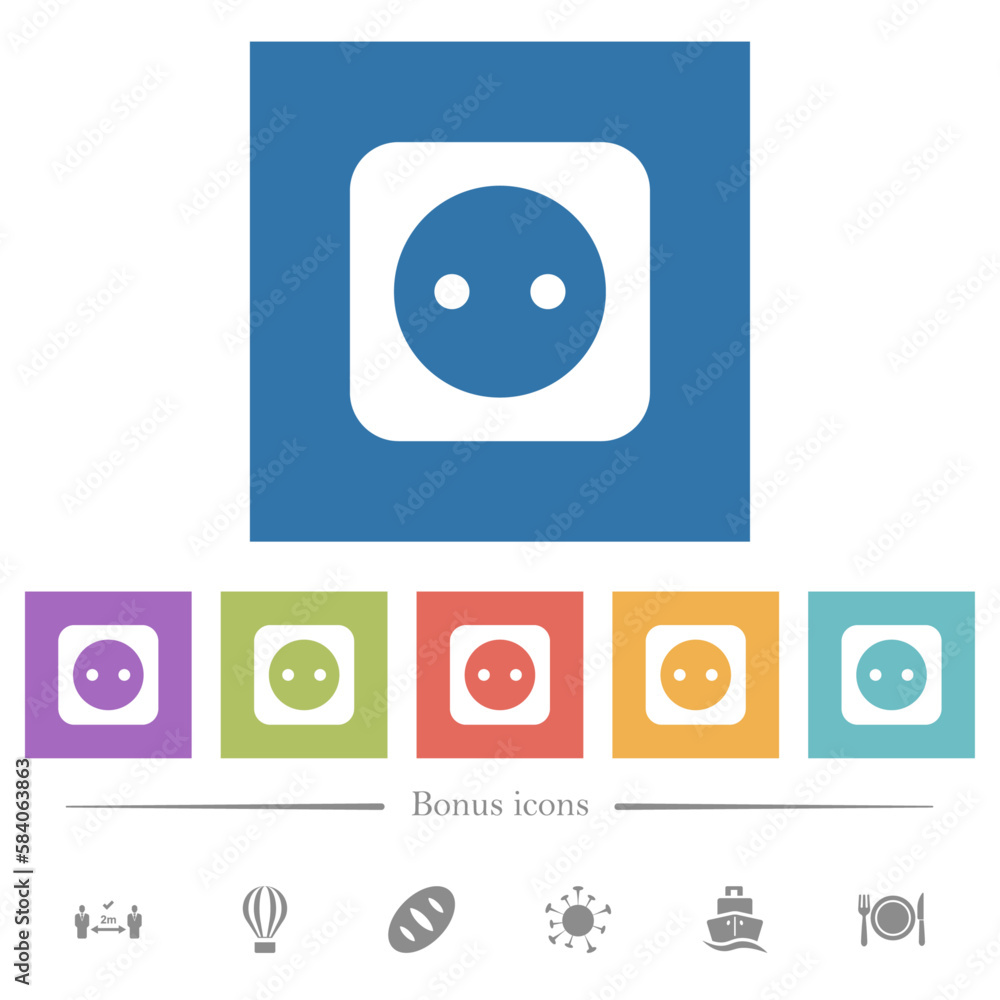 Poster electrical socket with one outlet solid flat white icons in square backgrounds