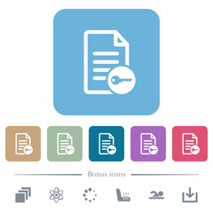 Secure document flat icons on color rounded square backgrounds