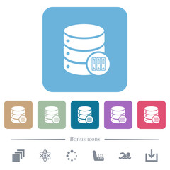 Database archive flat icons on color rounded square backgrounds