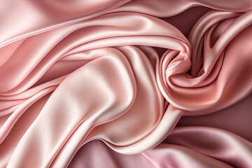 AI generated beautiful elegant pink soft silk satin fabric background with waves and folds