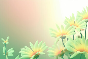 Obraz premium Sunlight on Easter flowers on light green gradient background.