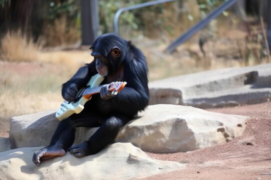 Chimpanzee Rock Star Musician Portrait Generative AI