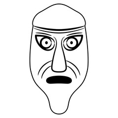 Head of Viking man from Denmark. Male mask. Black and white silhouette.