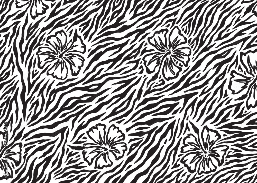 Sticker Zebra Hibiscus concept pattern design. Vector illustration background.