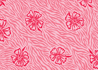 Zebra Hibiscus concept pattern design. Vector illustration background.
