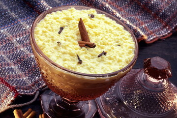Ambrosia, classic Portuguese sweet with milk, sugar, eggs and cinnamon
