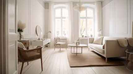 Vintage Scandinavian style living room 3d render (ai generated)