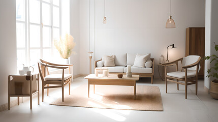 Fototapeta na wymiar Vintage Scandinavian style living room 3d render (ai generated)