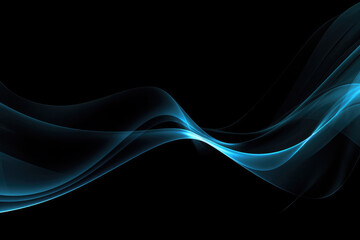 Smooth abstract wavy blue curves on black background with copy spac