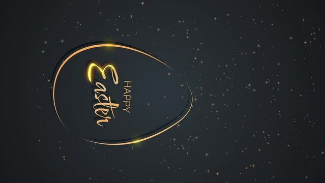 Vertical video. Happy Easter greeting card with golden easter egg and handwritten holiday wishes on black background with sparkle. Loop.