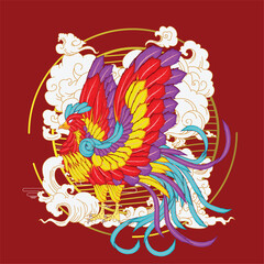 phoenix illustration with japanese style background