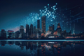 City skyline of technology concept.