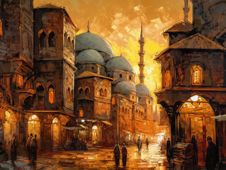 Fototapeta premium Ramadan Sunset - Created with Generative AI Technology
