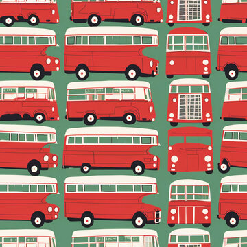 Seamless pattern of red English London double-decker buses. Creative AI