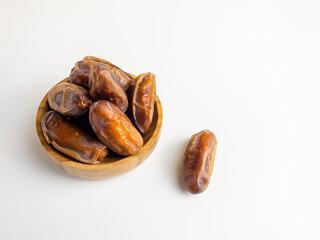 close up view of kurma, tunish dates isolated on white background