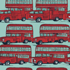 Obraz na płótnie Canvas Abstract seamless pattern of red English London double-decker buses. Creative AI