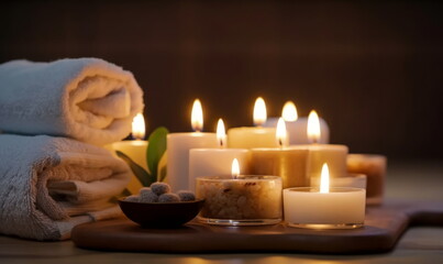 Obraz na płótnie Canvas dark atmosphere spa treatment with candles
