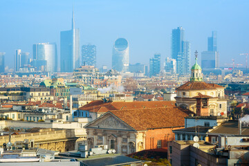 Milan city Old town and modern skyline, Italy