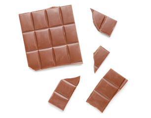 Pieces of tasty chocolate isolated on white background