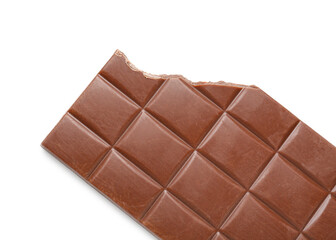 Delicious chocolate bar isolated on white background, closeup