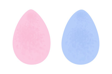 Set of 2 Easter eggs in trendy pink and blue watercolor. Christ is risen. Holiday. Hand drawn. Icon