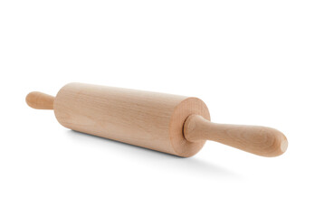 Wooden rolling pin on white background