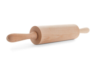 Wooden rolling pin on white background
