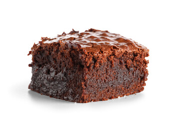 Piece of tasty chocolate brownie isolated on white background