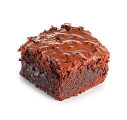 Piece of tasty chocolate brownie isolated on white background