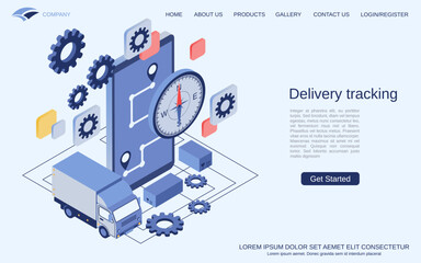 Delivery tracking, online control flat 3d isometric vector concept illustration