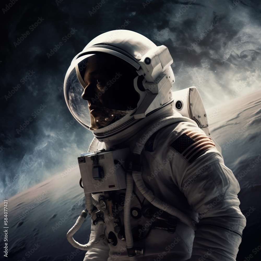 Wall mural an astronaut exploring an alien planet. a high-tech astronaut from the future. generative ai art.