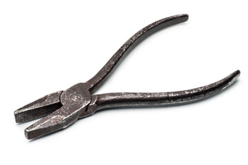 Steel vintage pliers isolated on white background