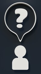 icon of person with question mark text balloon, theme of doubt or concern, 3d illustration