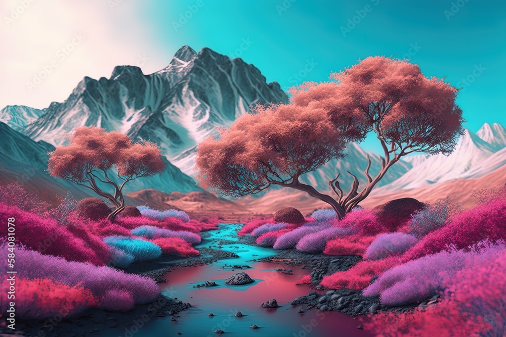 Aufkleber the many hues of an unreal spring wonderland generative ai