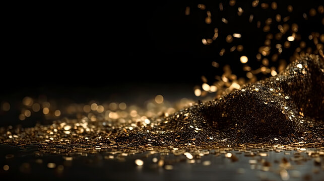 Background of abstract glitter lights. gold and black, depth of field. - Abstract, Glitter, Lights, Background, Gold, Black, Sparkle, Shimmer, Bokeh, Depth of Field, Blurry, Defocuse. 
