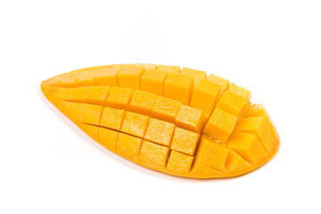 Yellow mango with slice isolated on white background