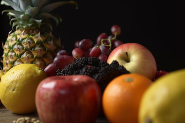 Close-up of fruits and vegetables food wallpaper made by generative ai