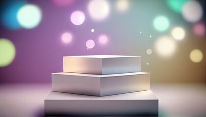 Generative AI, Product Display Stand on Soft Pastel Bokeh Background for Presenting and Showcasing Any Product with Style and Elegance