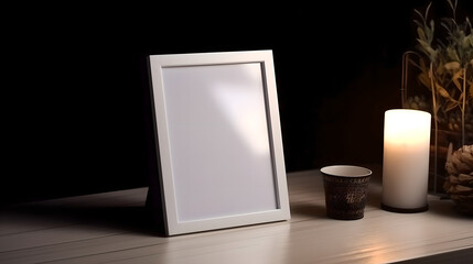 Blank photo frame on a table mockup (ai generated)