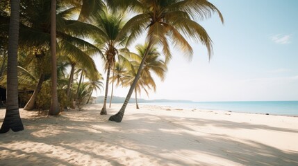 Fototapeta na wymiar A Slice of Paradise: A Secluded Tropical Beach with Crystal Clear Waters and Palms, AI Generative