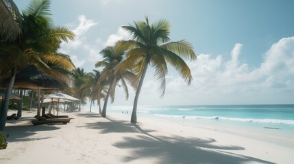 Fototapeta na wymiar The Ultimate Getaway: A Perfect Tropical Beach with Clear Blue Skies and Palm Trees, AI Generative