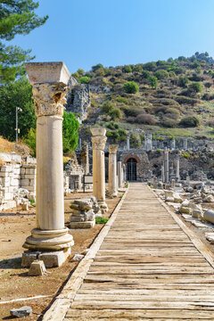 Scenic ruins of the agora in Ephesus (Efes) at Turkey