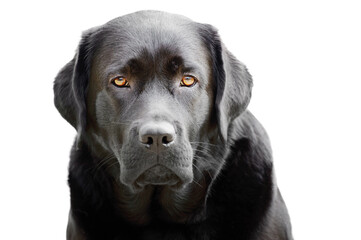 Portrait of a black labrador retriever isolate on a white background. Animal, pet. A big dog.