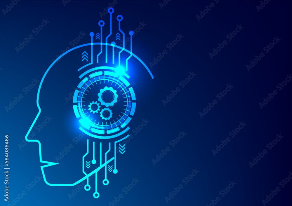 Poster ai. artificial intelligence. chat with ai. gpt technology communication, blue background futuristic.