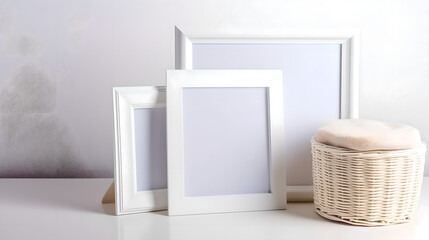 Blank photo frame on a table mockup (ai generated)